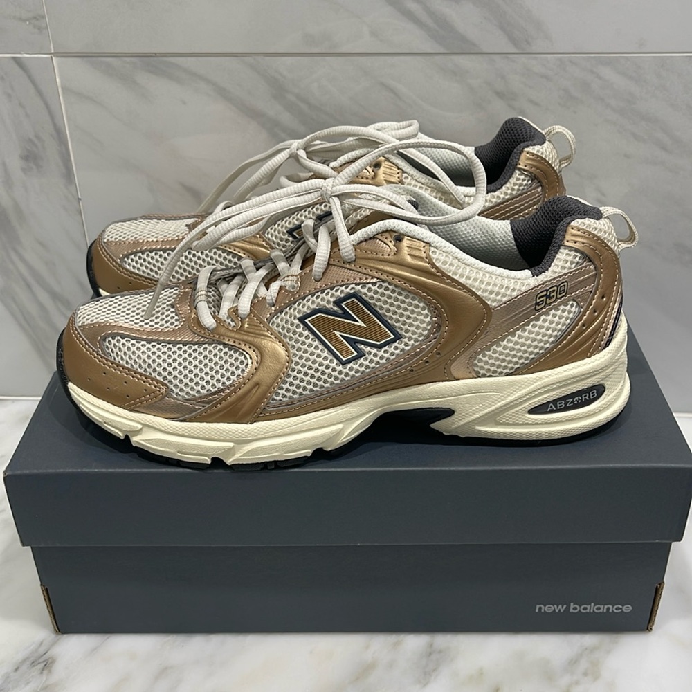 New Balance Athletic Shoes in Gold and Cream
